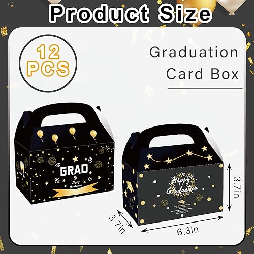 Miniatura 2 de Hying 12 cajas de regalo de graduación 2025 para regalos de fiesta, cartón negro y azul, bolsas de dulces para cupcakes de graduación, suministros