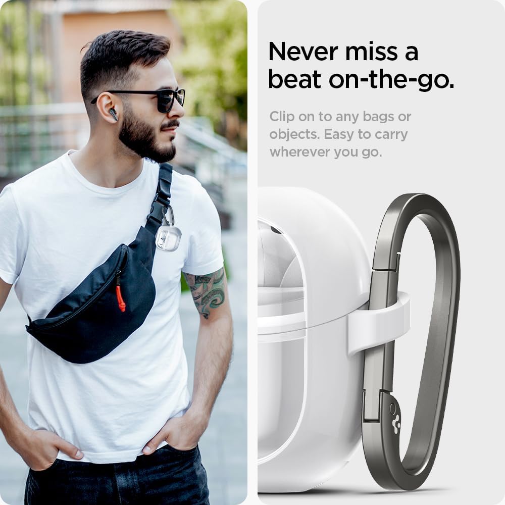 Spigen Ultra Hybrid Designed for Samsung Galaxy Buds3 FE (2025) / Buds3 Pro (2024) / Buds 3 Case (2024) Anti-Yellowing Cover with Keychain - Jet White - Image 5