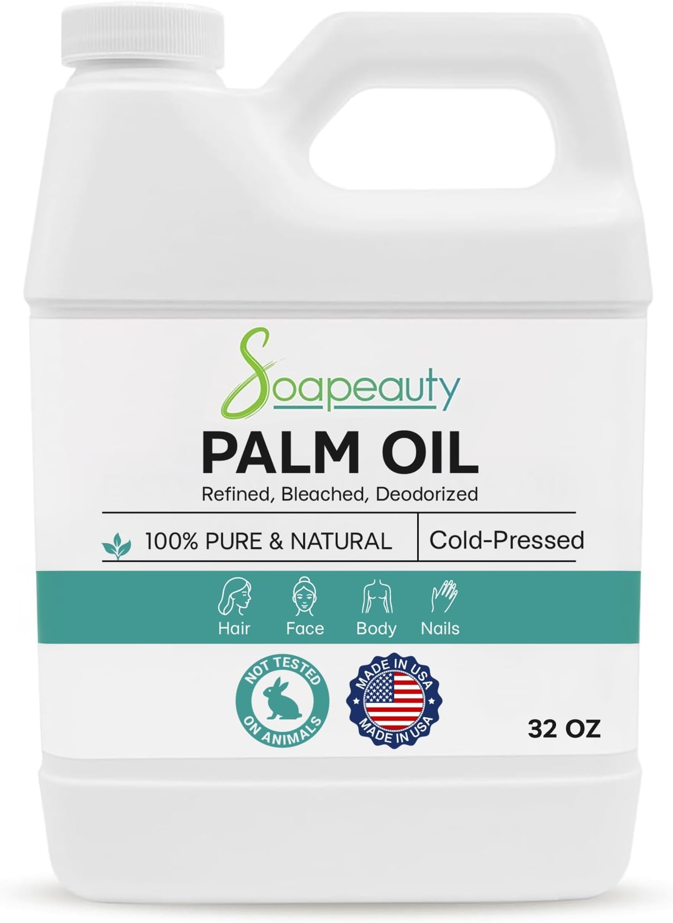 Soapeauty Palm Oil RBD – 100% Pure, Cold-Pressed, Non-Hydrogenated & Sustainable for DIY Soap, Creams & Lotions – Rich in Vitamin E – 32 fl oz