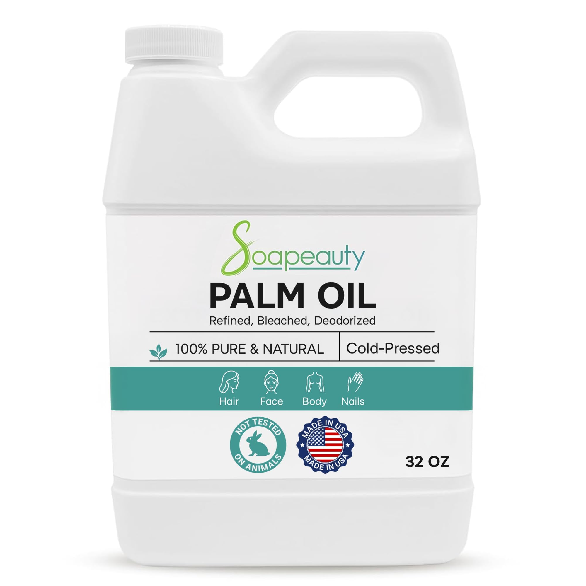 Soapeauty Palm Oil RBD – 100% Pure, Cold-Pressed, Non-Hydrogenated & Sustainable for DIY Soap, Creams & Lotions – Rich in Vitamin E – 32 fl oz