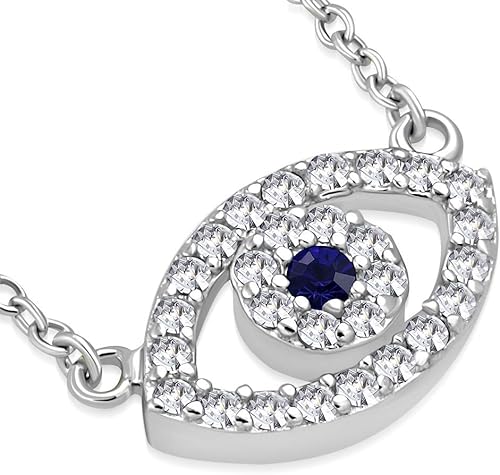 Collar con colgante CZ mal de ojo azul blanco de plata de ley 925