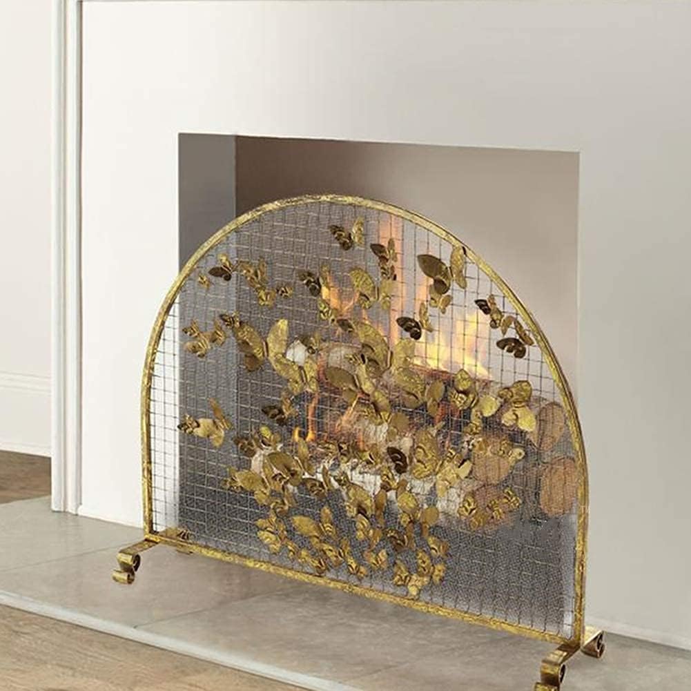 Fireplace Screen Spark Guard Fireplace Screen,Living Room European Fireplace Screens, Wrought Iron Mantelpiece Fire Fence with Net Partition Fireplace Cover Screen, Gold