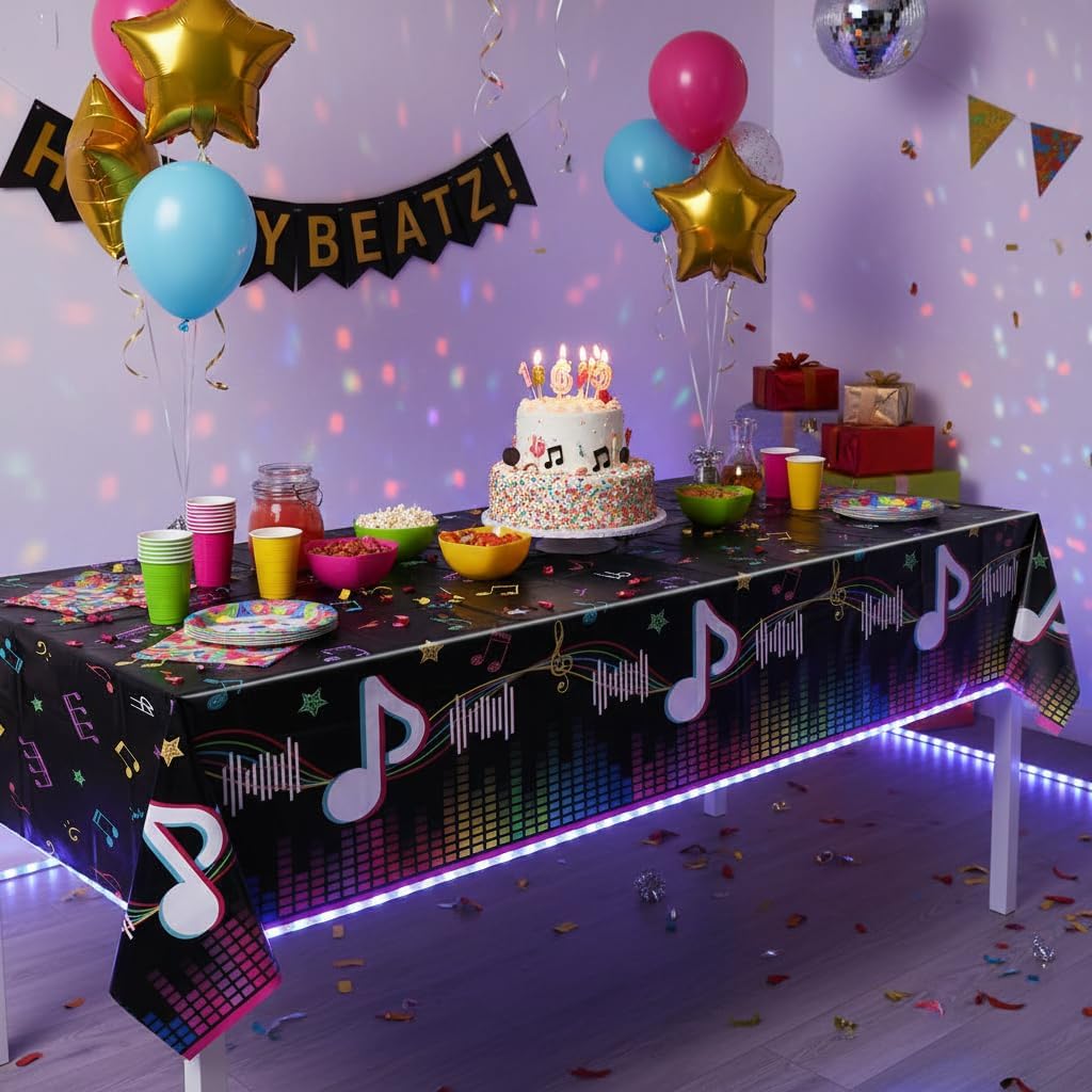4Pcs Music Theme Table Cloths Rocking Tablecloths Rock and Roll Theme Party Table Cover 50's Rocking Party Supplies for Music Birthday Anniversary of 86x51IN