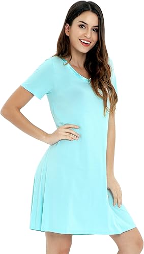 NACHILA Camisones de viscosa para mujer, hechos de bambú, suaves camisas de dormir de manga corta, ropa de dormir suelta