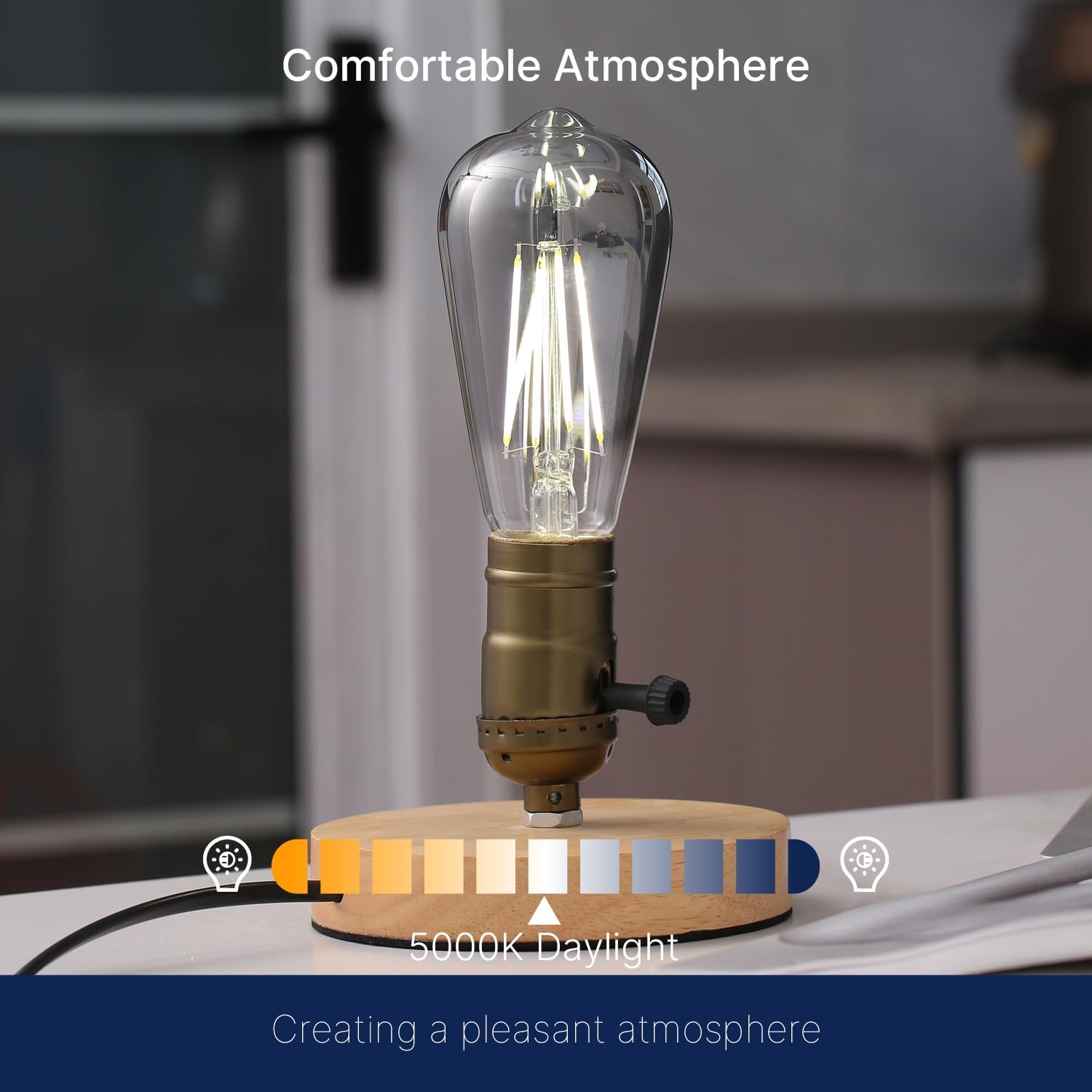 FLSNT LED Edison Bulbs, 5000K White Light Dimmable ST19 LED Light Bulbs, E26 Base,4W(40W Equivalent), CRI82+, 150LM, 6 Pack, Smoky Grey Glass