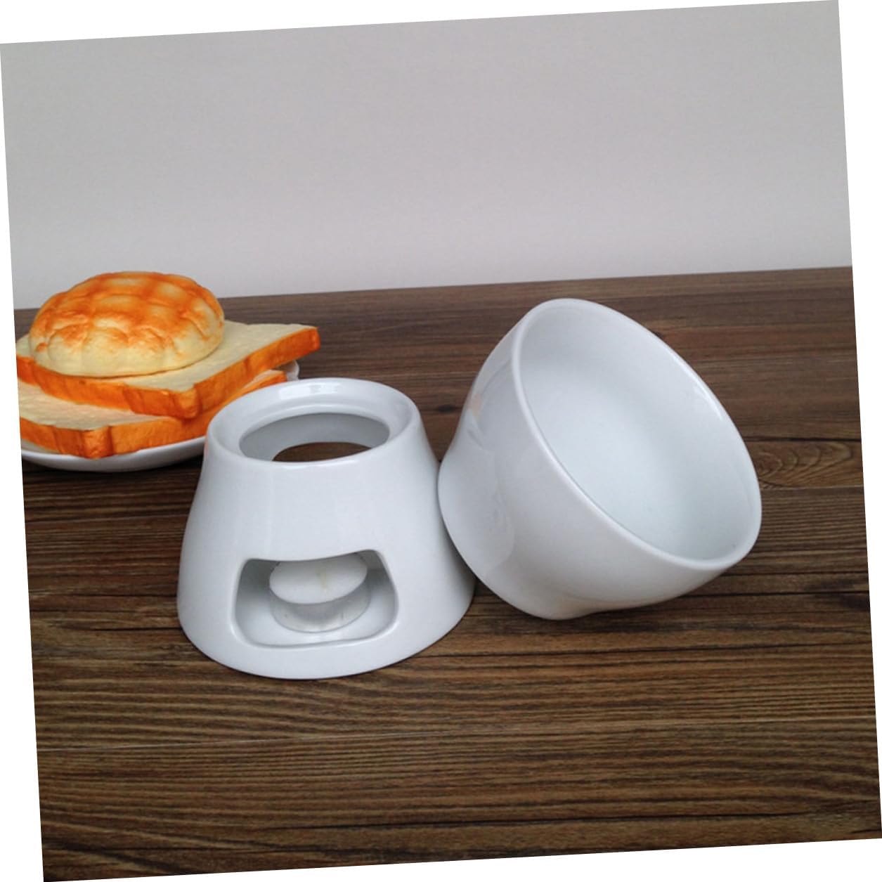 Ceramic Chocolate Melting Pot and Cheese Fondue Stove Mini Home Heating Pot White for DIY Chocolate and Ice Cream Fondue Cooking