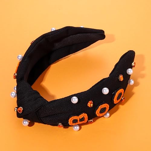 Miniatura 4 de NVENF Diadema de Halloween para mujer, diadema anudada con perlas de cristal, adornada con cuentas, calabaza, caramelo, maíz, diadema con diamantes