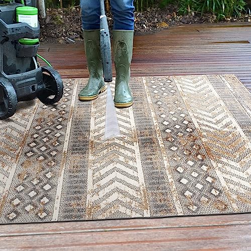 Rugshop Distressed Geometric Indoor/Outdoor Runner Rug 2' X 7' Beige #TOP5