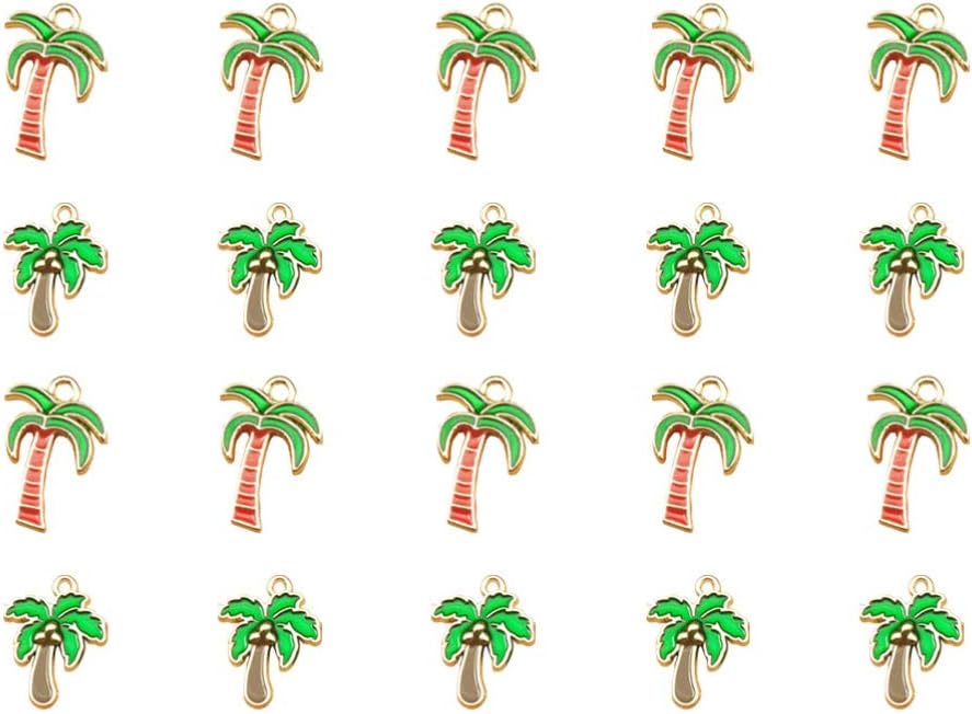 NUOBESTY 20pcs Enamel Charms Beads Tropical Hawaii Palm Tree Charms Pendant Beads Findings Accessories for Bracelet Earring Necklace DIY Supplies