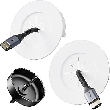 VCELINK in Wall Cable Management Kit 3.79 inch/96 mm with Hole Saw Drill Attachment and Mounting Brackets, Hide TV Cords for Network, HDMI, Coax, Speaker Cables, 2-Pack
