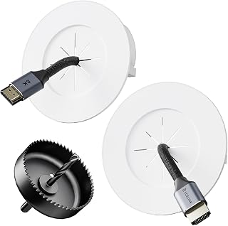 VCELINK in Wall Cable Management Kit with Hole Saw Drill Attachment and Mounting Brackets, Hide TV Cords for Wall Mount, Cable Wall Plate for Network, HDMI, Coax, Speaker Cables, White, 2-Pack
