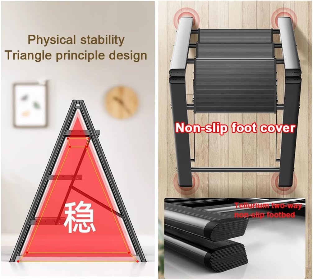 YCKEGEW Step Ladder 3 Step for Adults Folding Step Stool,Multi-Use Ladder for Kitchen, Household, and Office, 330 Lbs Capacity Aluminum Ladder,Anti-Slip Pedal(Black)