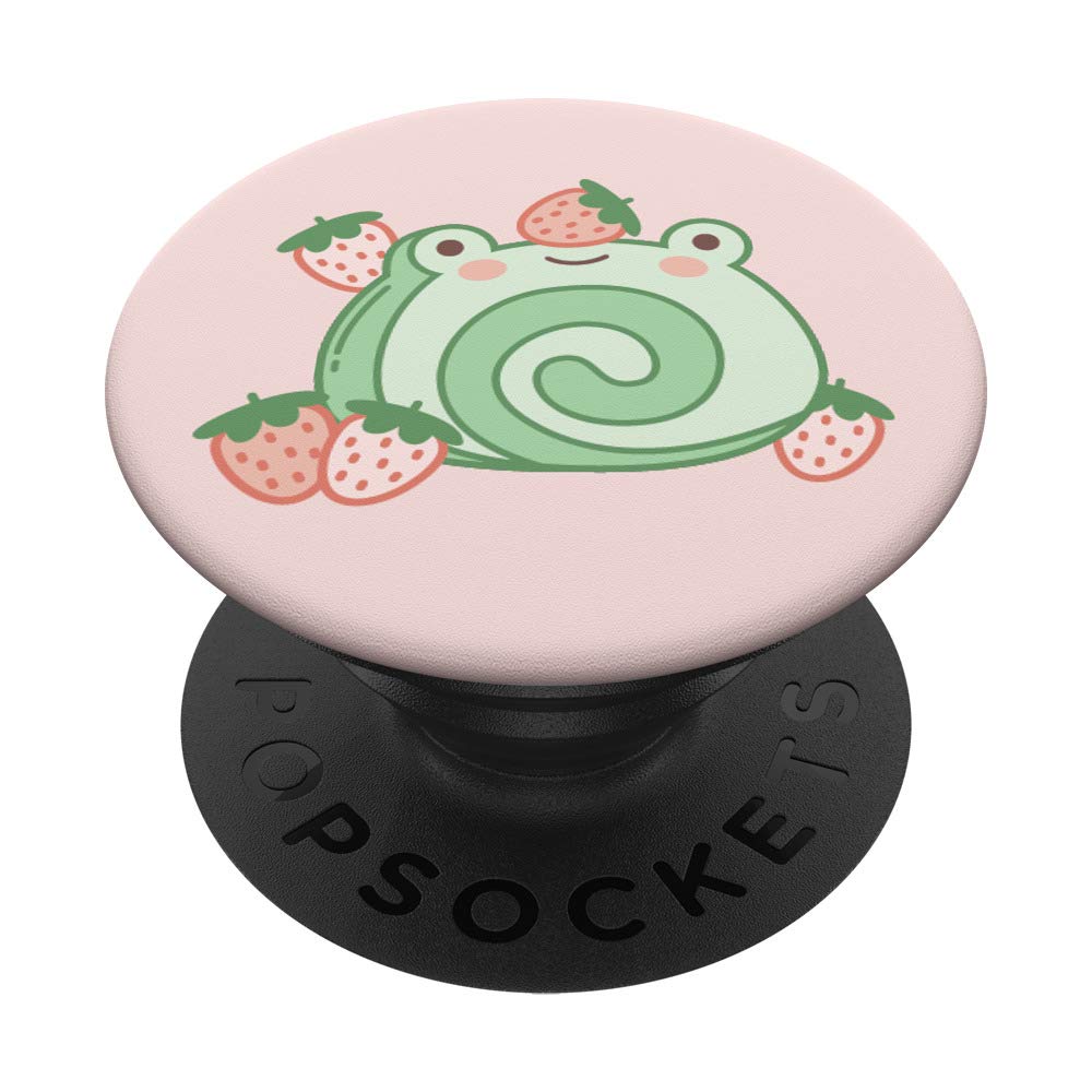 PopSockets Cute Frog Strawberry Cake Kawaii Aesthetic Pink PopSockets Swappable PopGrip