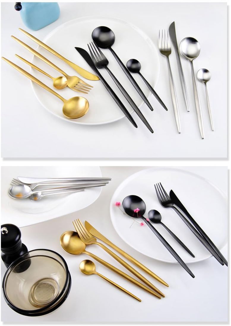 Lots 4pcs 304 Stainless Steel Tableware Dinner Spoon Fork Knife Flatware Serving Sets Spoons Forks Knives，White + Silver-4