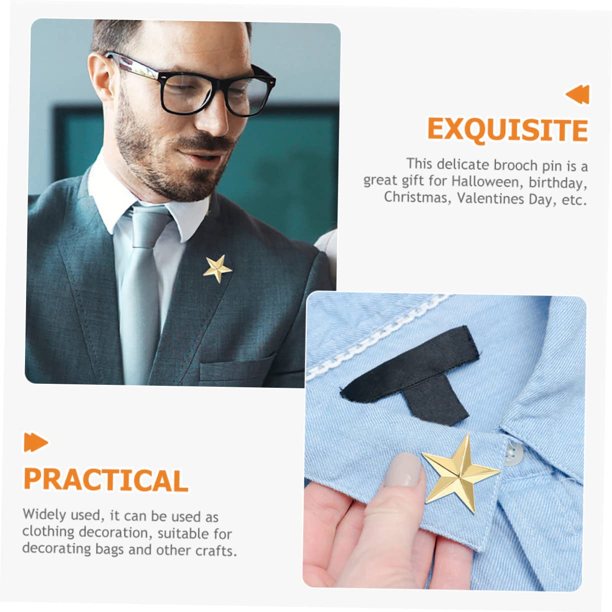 BESPORTBLE Distintivo Del Pentagramma Spille Da Bavero Perni A Stella Spilla A Stella A Cinque Punte Pin Per Costume Pin Di Risvolto Pin Di Badge Spillo Lega D'oro