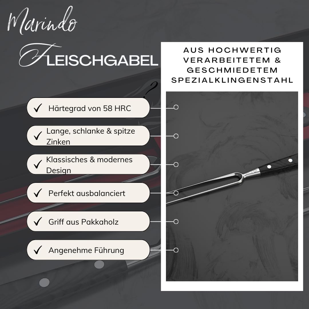 Marindo Profi vleesvork roestvrij staal 31,5 cm | Vleesvork met houten greep & 17 cm bladlengte | Grillvork, braadvork, trancheervork van roestvrij staal groot