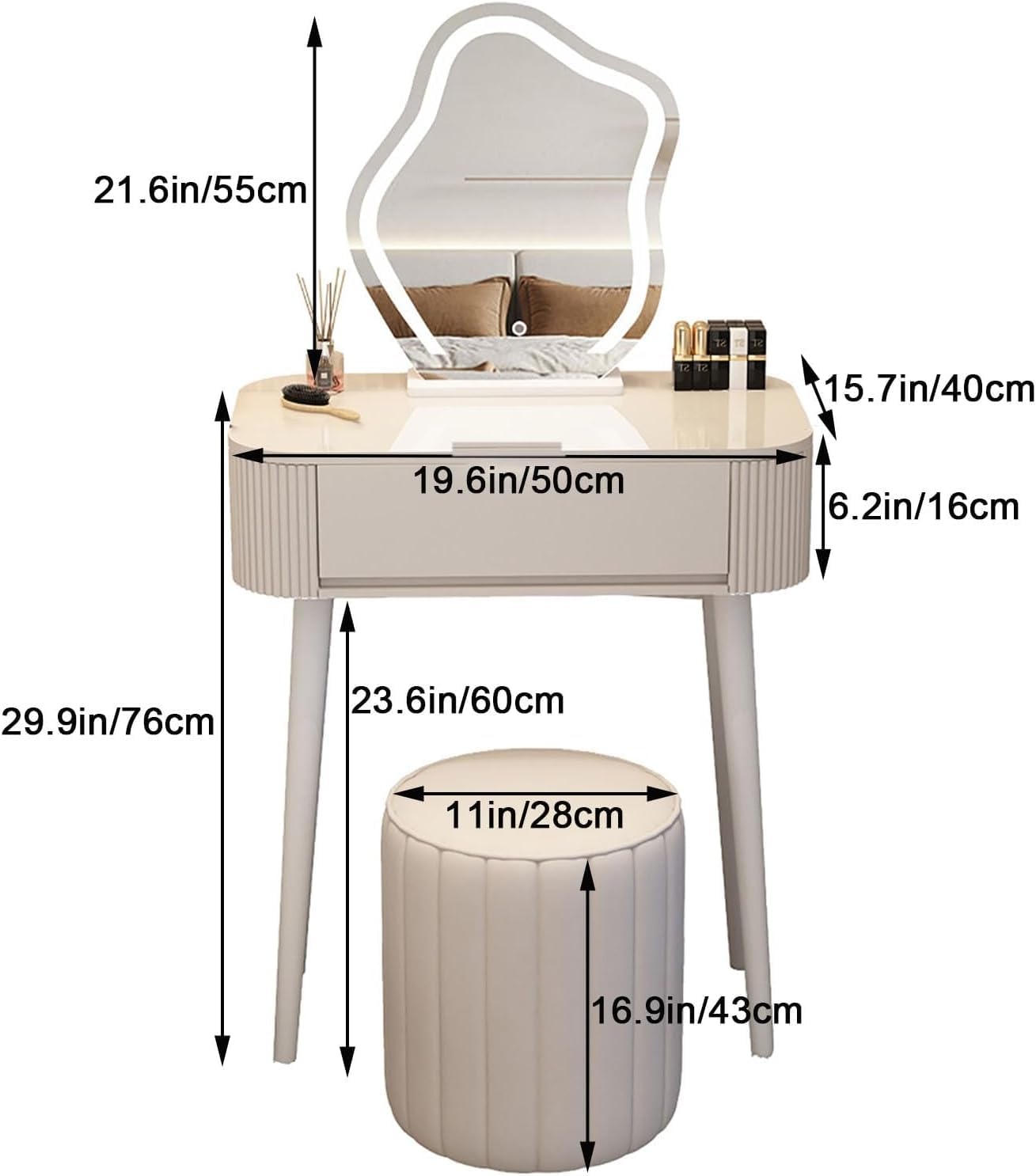Biurko toaletkowe ze światłami, stolik do makijażu z lustrem i krzesłem, toaletka do sypialni, odpowiednia dla kobiet i dziewcząt, elegancki design, idealna do samodzielnej pielęgnacji