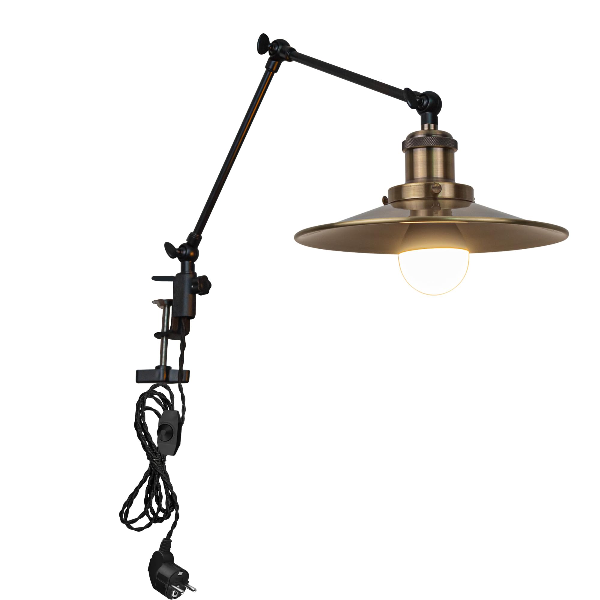 Industrial Klemmleuchte mit 2,5 Schalterkabel, Einstellbar Clip auf Schreibtisch Leselampe,Dimmbar Clamp Nachttischlampe mit Flexarm für Schreibtisch Nachttisch Regal Bronze- TD/2773