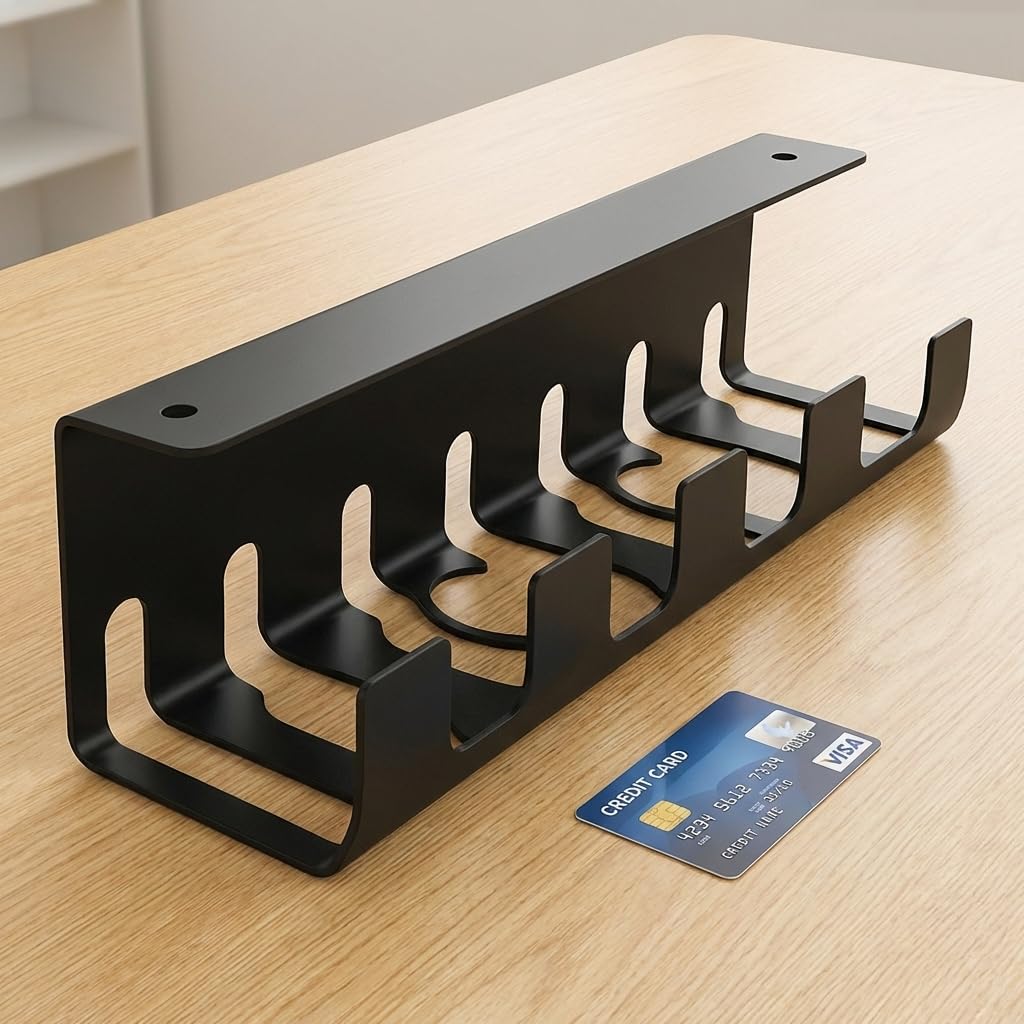 Organizador Cables Escritorio (Pack 2) - Bandeja Pasacables Metálica bajo Mesa para Regletas y Cargadores - 43 cm - Negro - Oficina, Hogar y Gaming