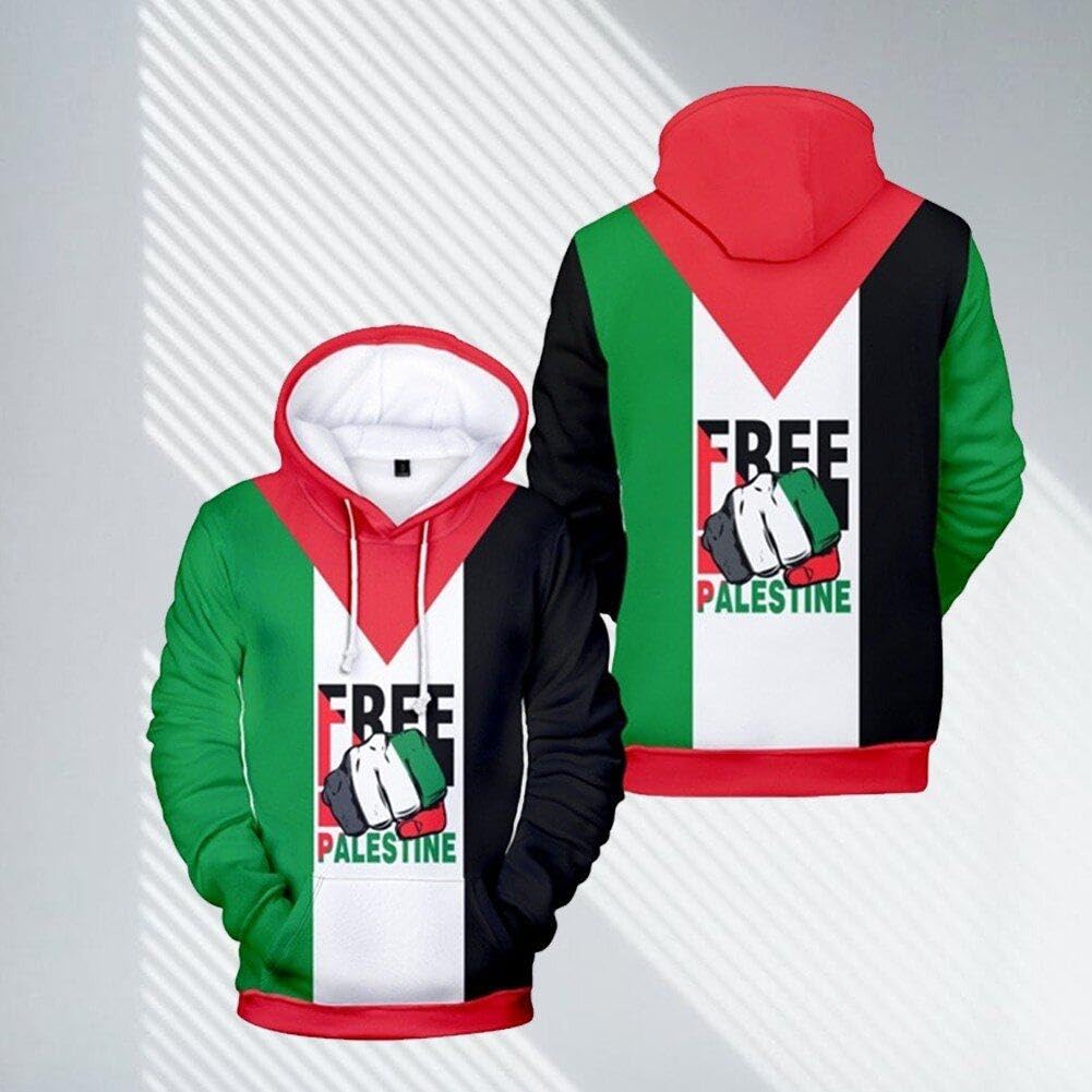 Sweat à Capuche Homme Palestine Drapeau - Polycoton, Coupe Régulière - Neuf Sans étiquettes - Soutien Cause