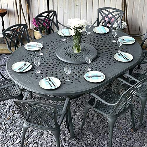 Lazy Susan Gloria 8 Seater Oval Garden Table with April chairs and