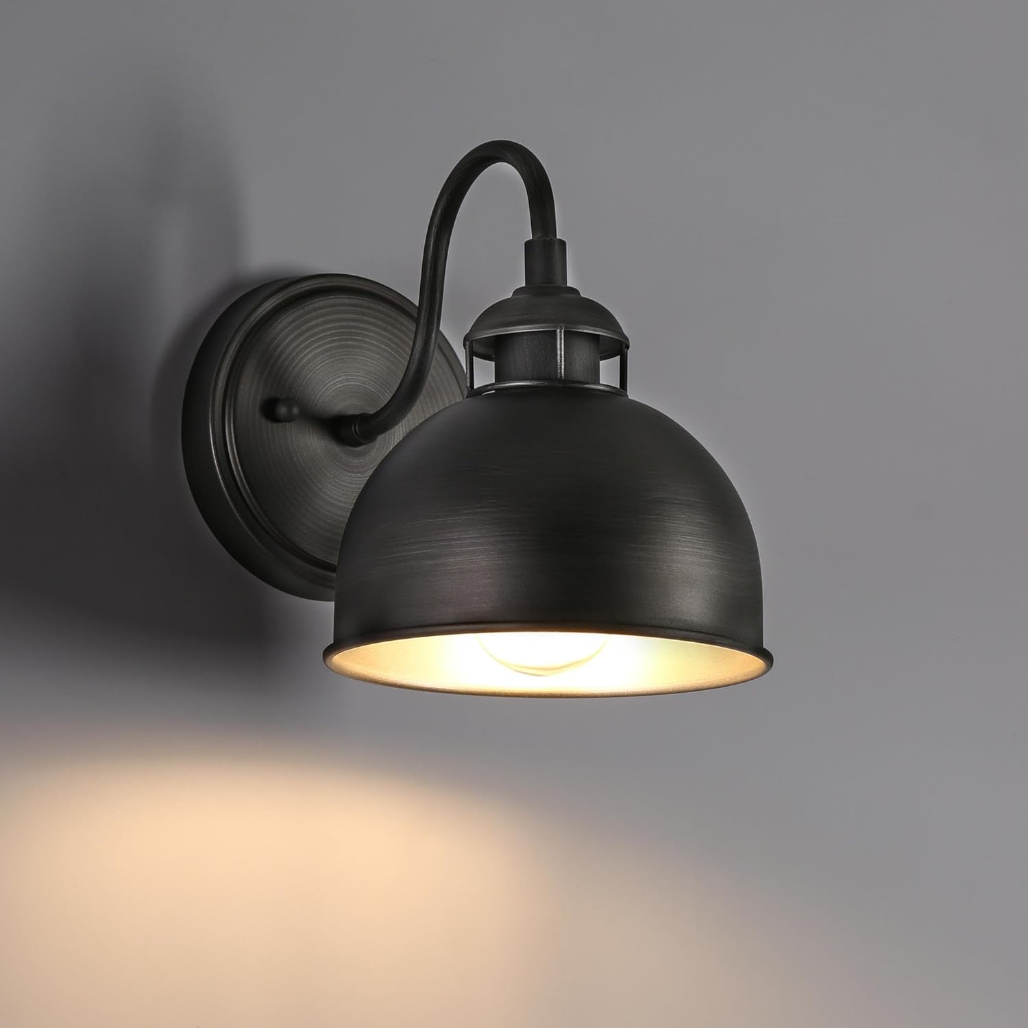 Sconces Wall Lighting, 6.6'' Farmhouse Dome Wall Sconces Indoor, 1-Light Industrial Wall Sconce Light for Bathroom, Kitchen, Bedroom, Living Room, Brushed Aged Silver on Black