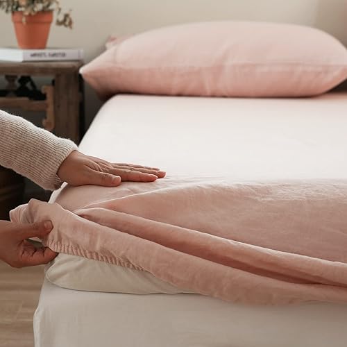 Miniatura 7 de King Linens Sábana bajera de 100 % lino lavado a la piedra, color sólido  (1 pieza) funda de colchón de 14 pulgadas de profundidad suave, natural y