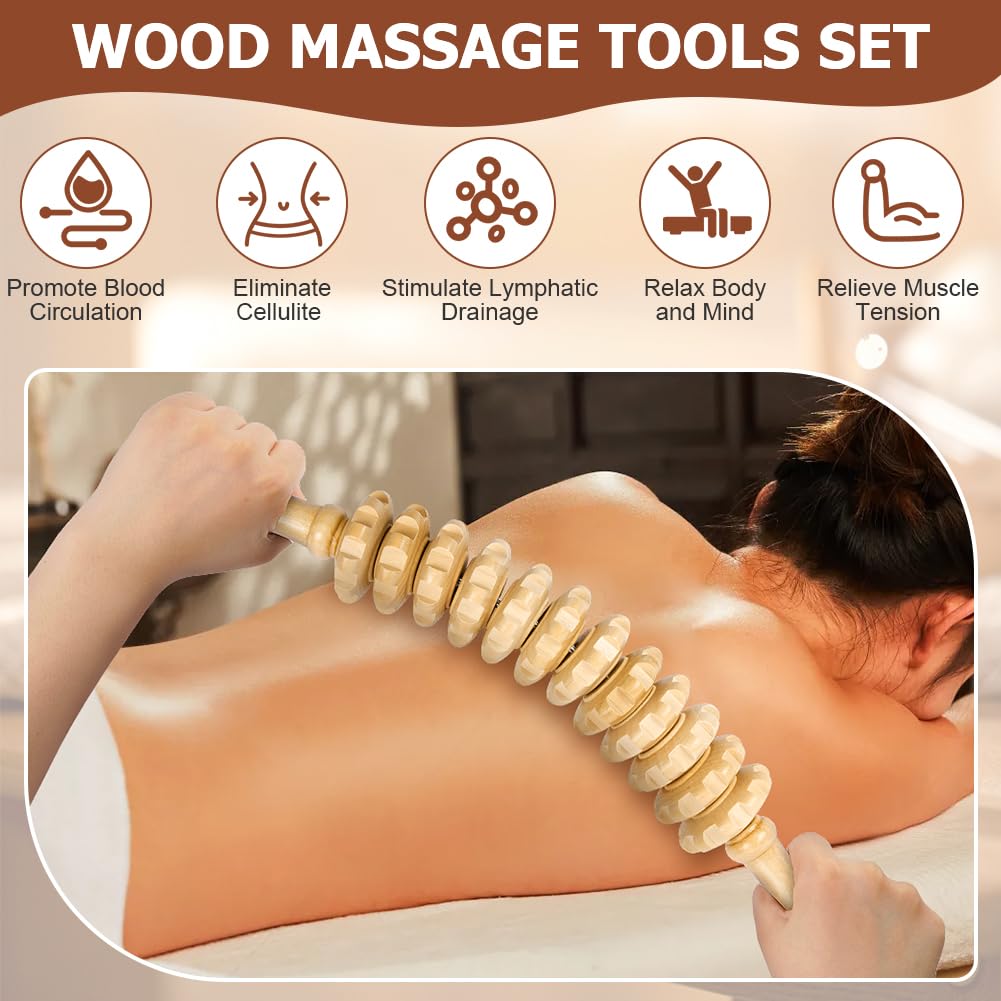 ACWOO Faszienrolle Holz, 2 Stück Faszienstab holz, Massageroller Holz, Anti Cellulite Massage Massagegerät für Muskelentspannung, Körperformung, Gua Sha Massage