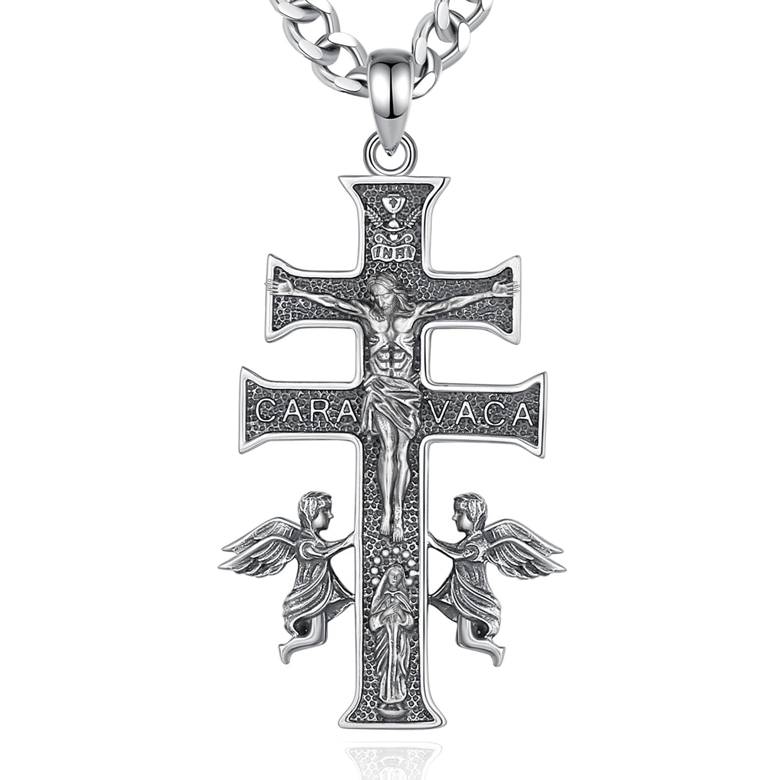 AEONSLOVEMedalla San Benito Plata de Ley 925 para Hombre Mujer, Collar San Miguel Arcangel | Sello de los 7 Arcángeles | Cruz de Caravaca | San Cristóbal | María, Amuleto de Protección Religiosa