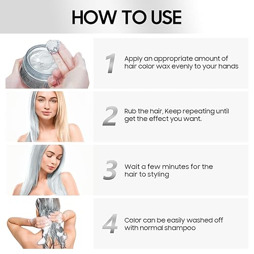 Miniatura 5 de Cera de color para el cabello, tinte temporal para el cabello, peinado natural, pomadas para el cabello, 4.23 onzas, fácil de limpiar, desechable,