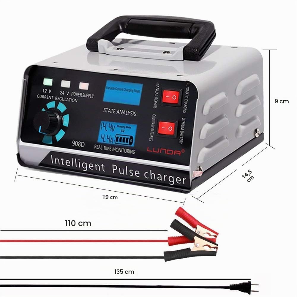 Cargador Baterias Coche,Arrancador De Coches Inteligente cargador de batería de 12V / 24V Automotive cargador de batería de 400Ah Mantenedor Trickle cargador for el coche del barco del carro de la mot