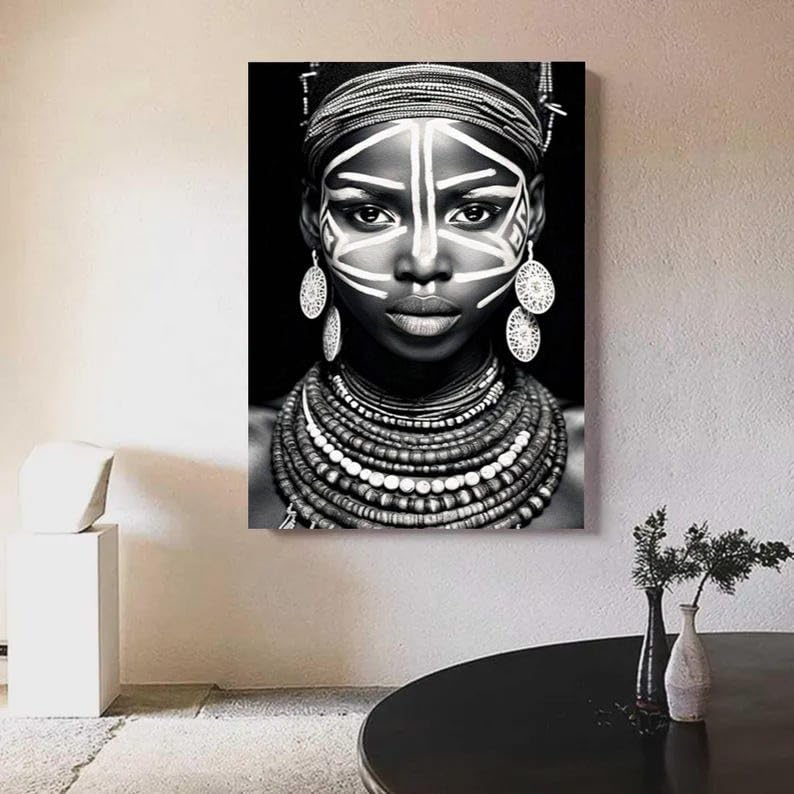 Portrait de femme africaine peint sur toile déco 30x40cm