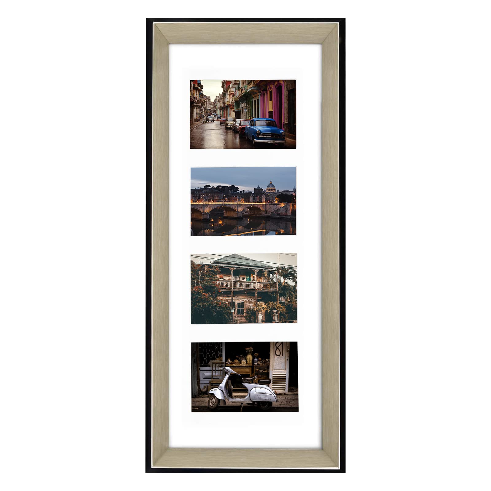 Photo 1 of *SEE NOTES* Space Art Deco, Collage Picture Frame with 4-Opening Display Four 4x6 Photos with Mat or 8x20 Without Mat, Wall Display Horizontal or Vertical, High Definition Glass(Sliver) 8x20 (4 Openings 4x6) Black/Silver