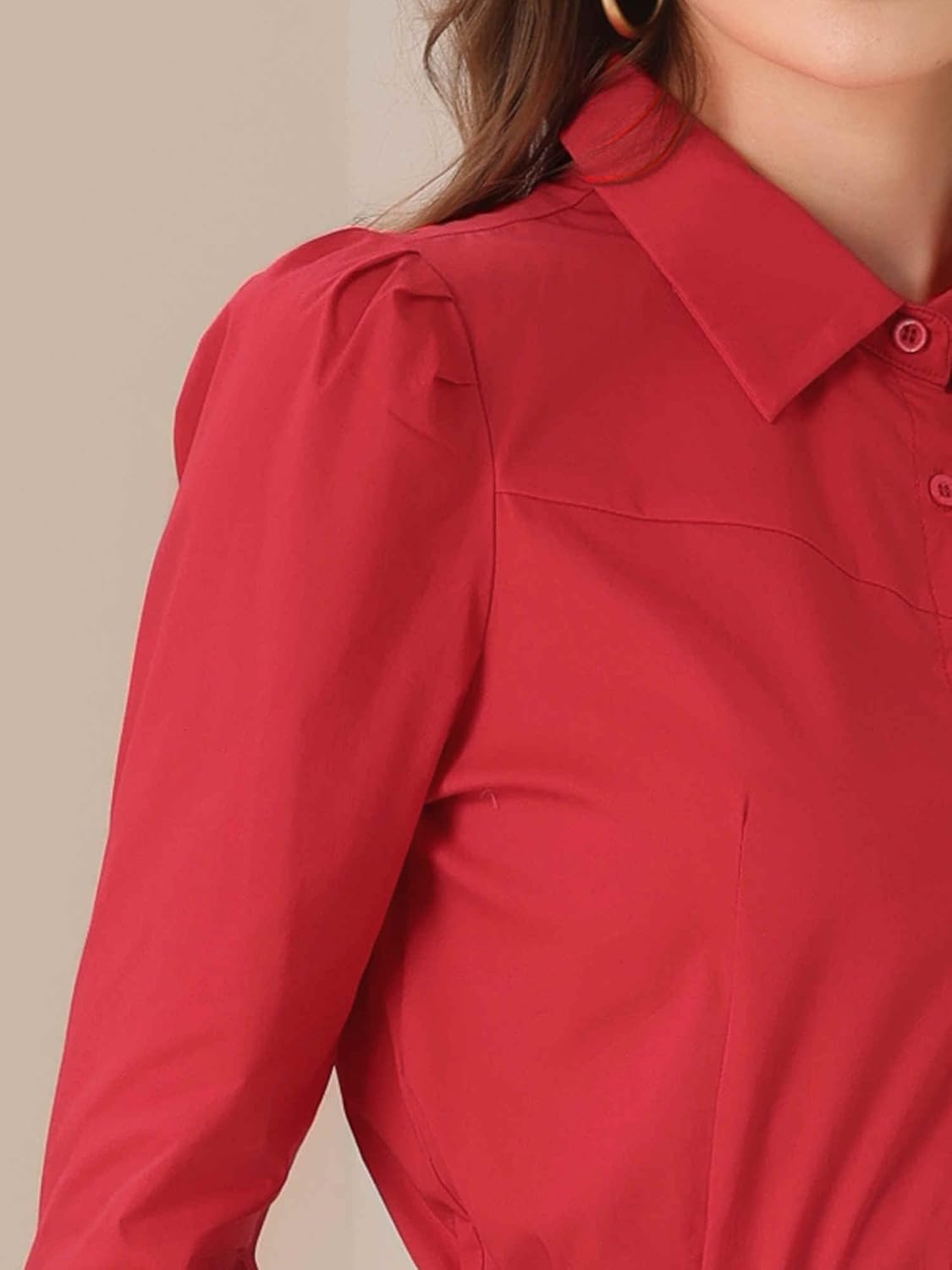 Allegra K Work Body Suits for Women Office Button Down Shirt Collared Long Sleeves Bodysuit Top - Image 5