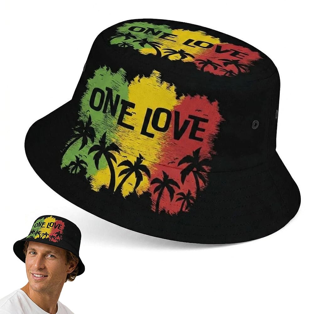 Vervora Rasta Bucket Hat, Men's Reggae Fancy Dress Rasta Sun Hat for Men Women Festival Fisherman Cap Packable Summer Beach Travel Holiday Headwear Jamaican Costume Accessories for Adult