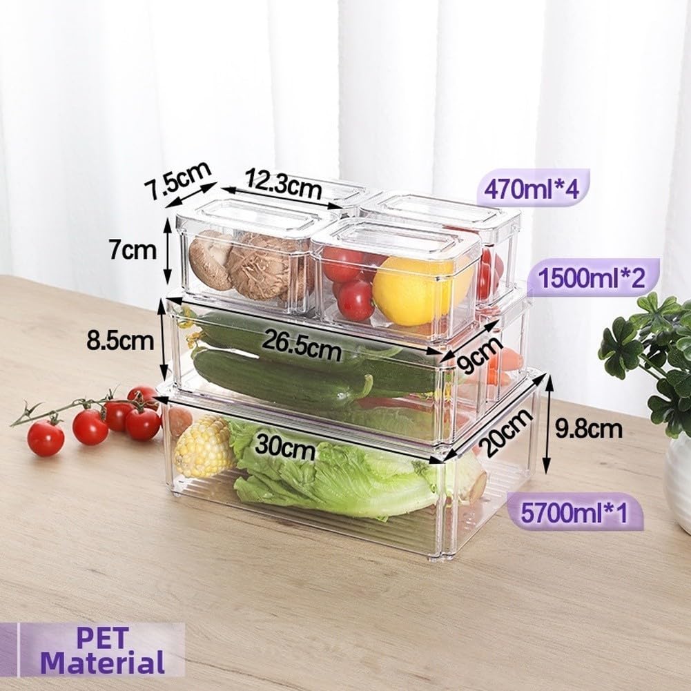 Contenitore trasparente in PET per frigorifero, impilabile, contenitore per alimenti per frigorifero e conservazione a freddo, contenitore facile da pulire per frutta, verdura, snack