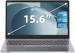 SGIN Laptop 15.6 Inch 4GB DDR4 128GB SSD, Laptop with Intel Celeron, up to 2.8GHz, Mini HDMI, Expandable Storage 512GB, 2 x USB 3.0, TF 2.4/5.0G WiFi