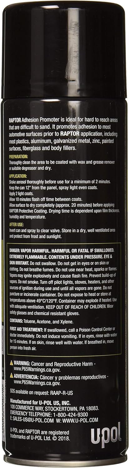 Raptor Adhesion Promoter 1K Aerosol, Automotive Spray-On Adhesion Promoter, Prossional-Quality, Easy-to-Use, Clear, 12 oz