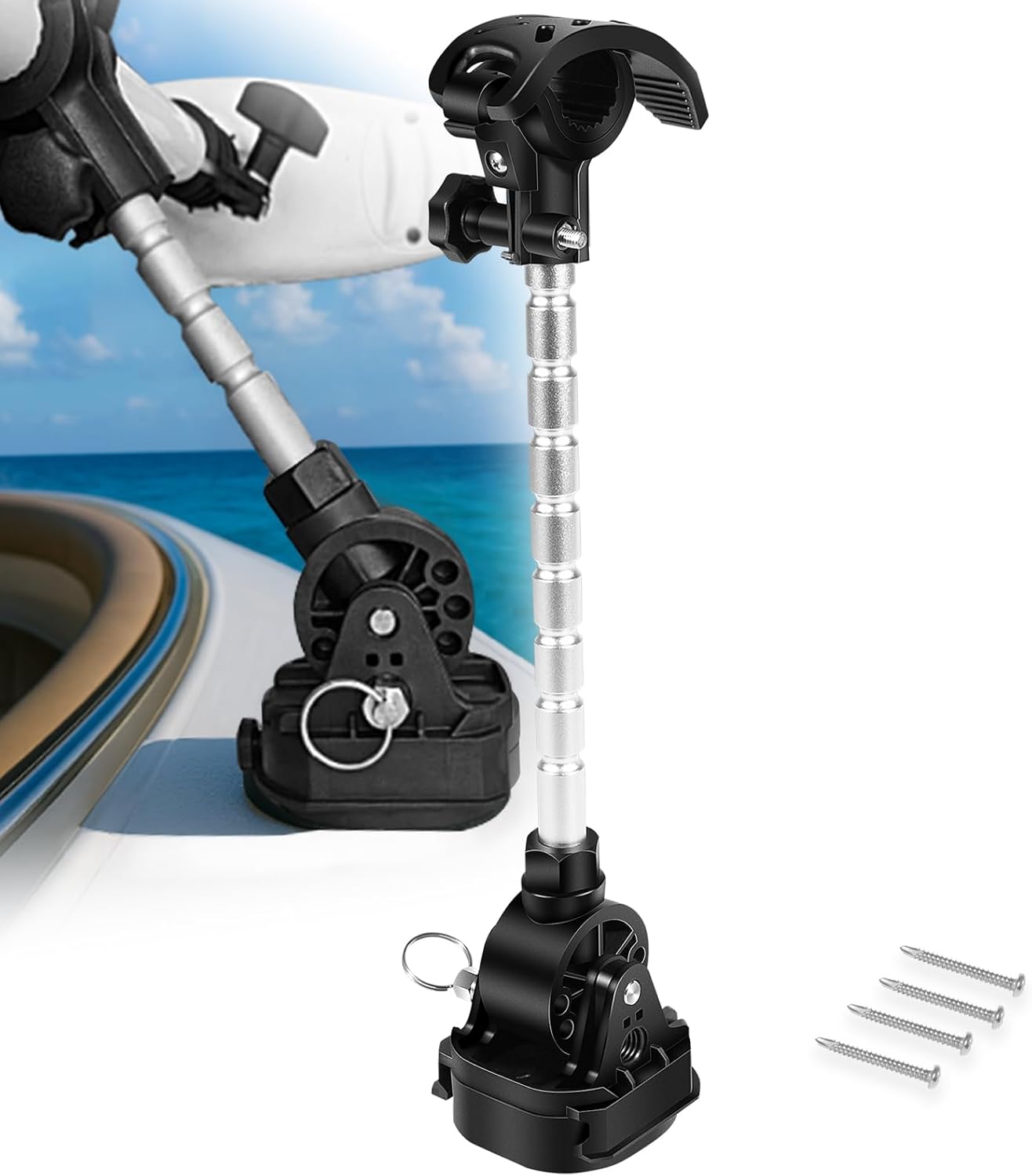 MKA-60 1862060 Trolling Motor Stabilizer Mount Compatible with Minn Kota Terrova Ulterra PowerDrive Riptide 1991-2023, Fold-Down Bracket with Adjustable Arm, Marine Grade Anti-Bounce Mount