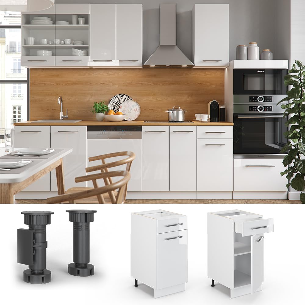 Vicco Küchenunterschrank Fame-Line, Weiß Hochglanz, 40 cm ohne Arbeitsplatte, zur Kombination mit weiteren Modulen der Fame-Line Serie