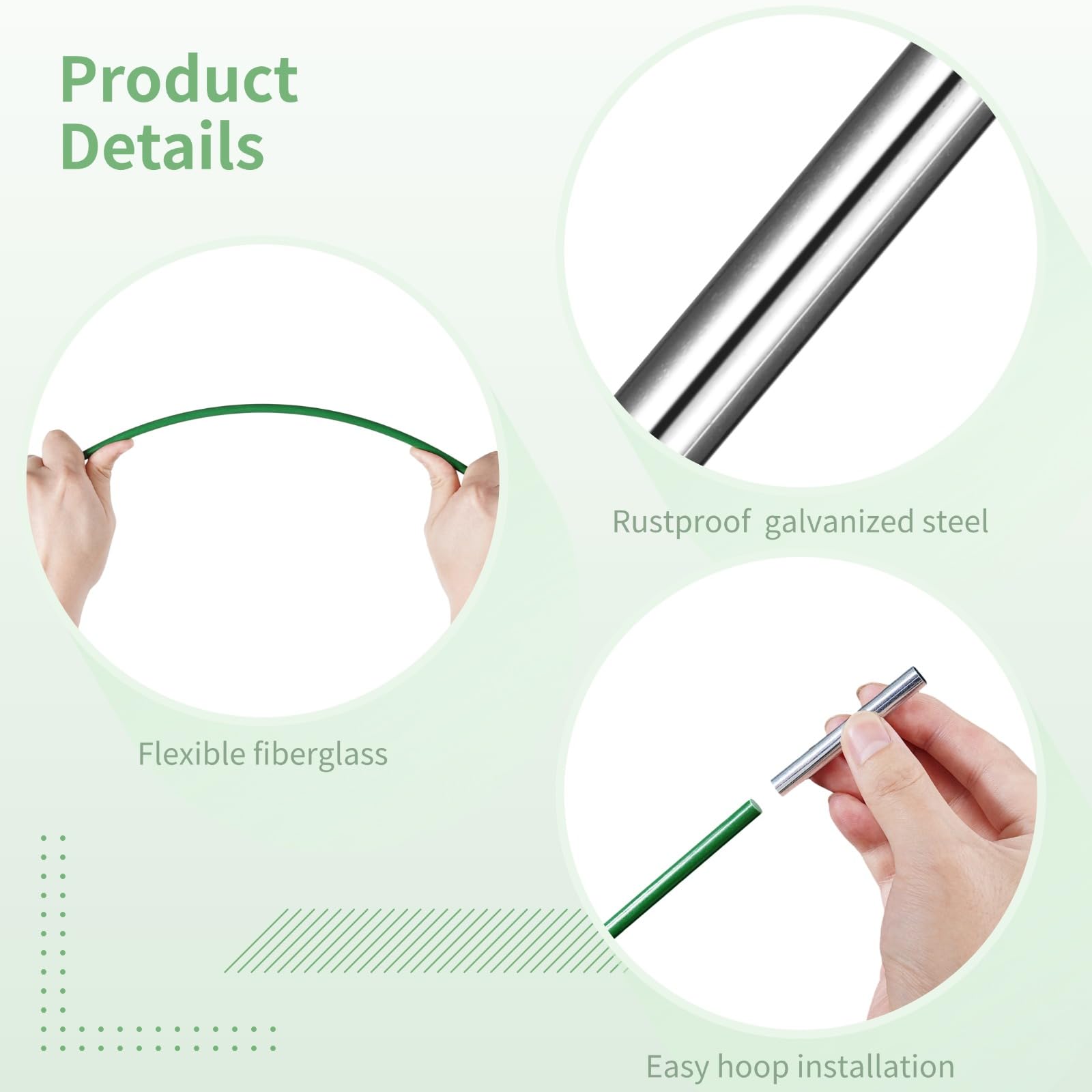 Kit de 60 aros de jardín de fibra de vidrio con 60 conectores y 40 clips, soportes de túnel de cultivo de plantas de 16.9 pulgadas de largo, soportes arqueados para camas elevadas, protección de