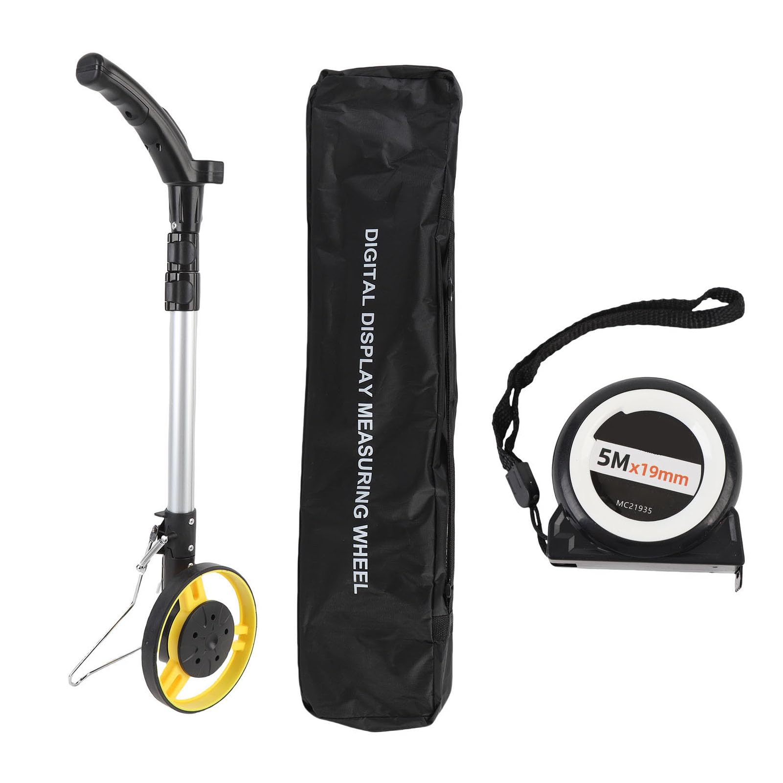LiebeWH Telémetro Plegable con Rueda de Medición de Distancia para Medición de Césped con Cinta Métrica, Eje Ergonómico de Aleación de Aluminio para Trabajadores de Obras de Construcción