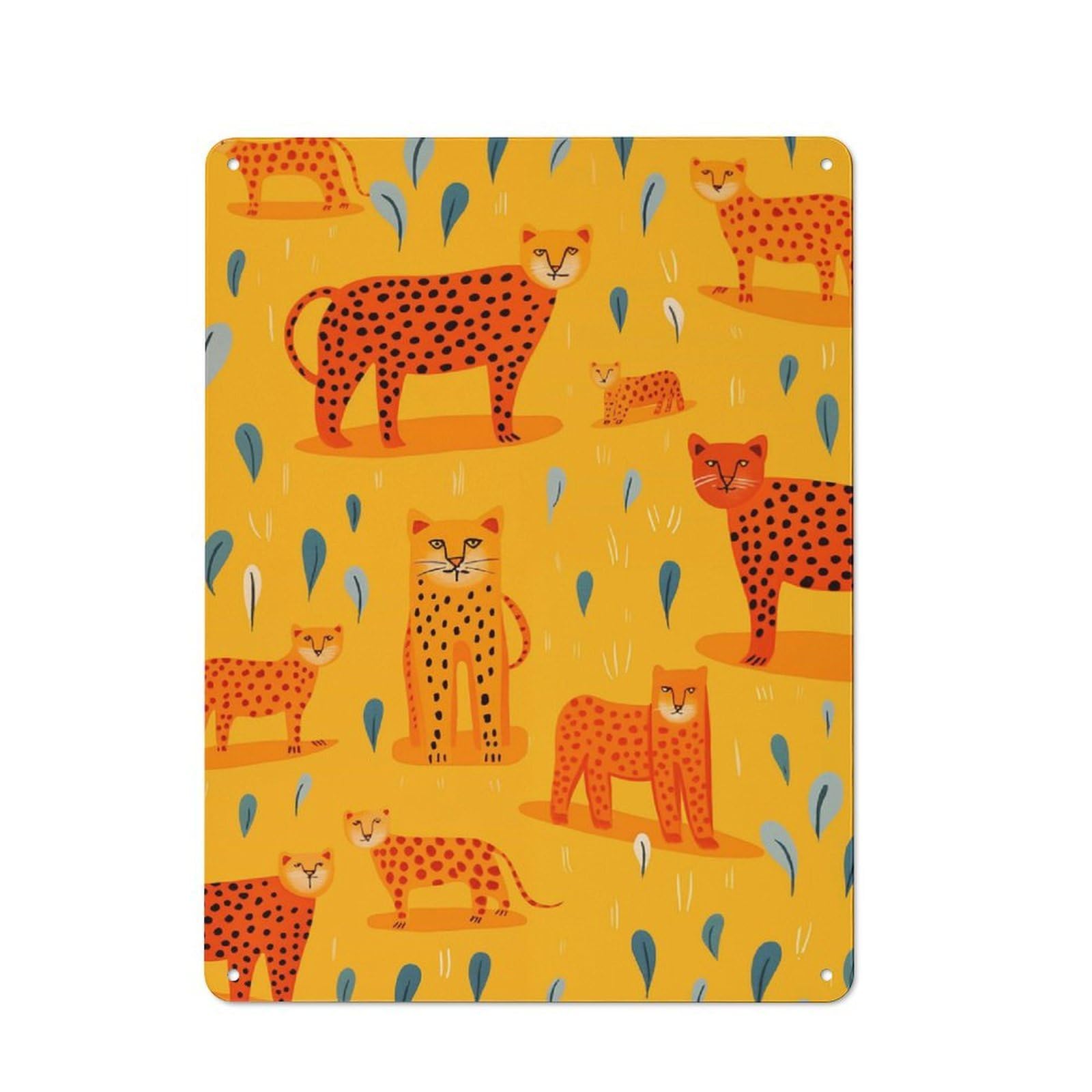 Junmoney Cute Cheetah Pack Tin Wall Plaque 40X30cm With For Bar Or Restaurant, Suited To Restaurant Interior Fans