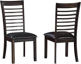 Steve Silver Ally Side Chair Antique, Contemporary Acacia Wood & Plywood Dining Polyurethane Upholstery, Ladderback Design, Espresso Finish-Red, Set of 2 Chairs, 19" x 23" x 40"