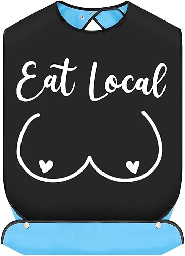 Eat Local - Baberos para adultos con recogedor de migas, bromas de mordaza, regalo ajustable, protectores de ropa para comer disponible en Yaxa Peru