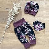  ANGEBOT Set - Hose, Schleifenmütze, Halstuch - große Rosen Schwarz Bordeaux (Bordeaux Melange) Baby Mädchen