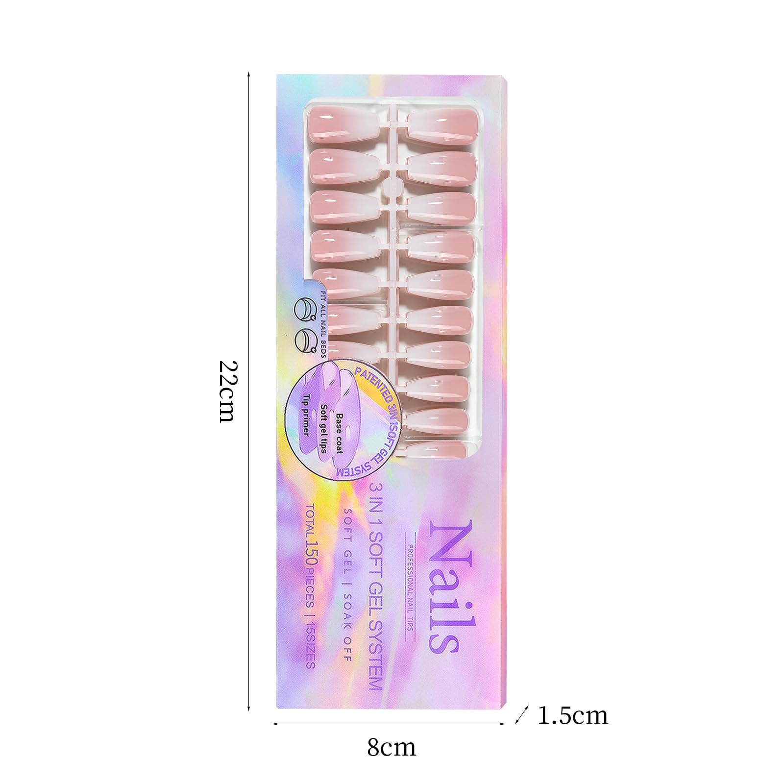 5 Colori Sfumati Punte per Unghie in Gel Morbido Strato di Base Pre-Applicato e Primer per Punta Unghie Finte Prefabbricate 15 Dimensioni Punte per Unghie Finte per Nail (02)