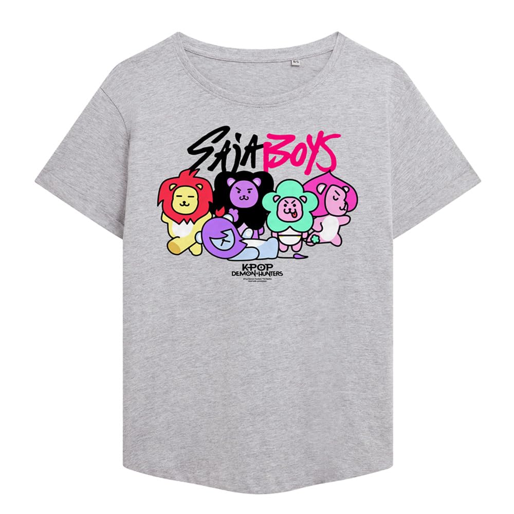 Kpop Demon Hunters Saja Boys Lion Mascots Ladies Fashion T Shirt, Athletic Heather, XX-Large