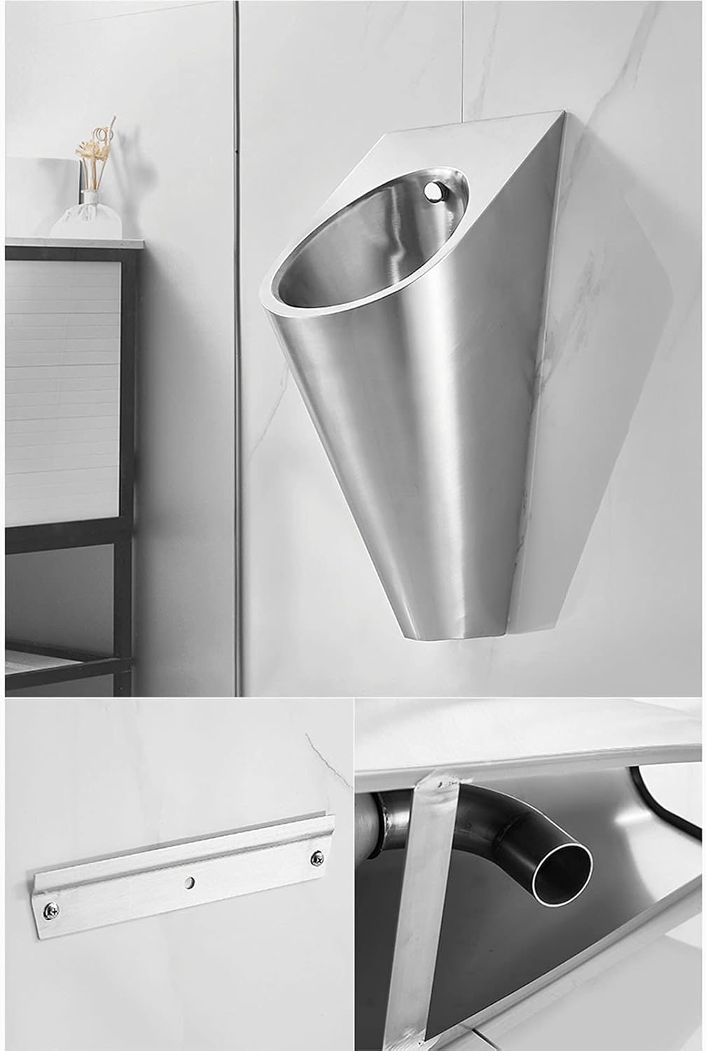 Stainless Steel urinals, Wall-Mounted Automatic All-in- Induction urinals, Toilet Sanitary Ware, Wall-Mounted Men's Public Toilet urinals, Vertical efficient Flushing Uri