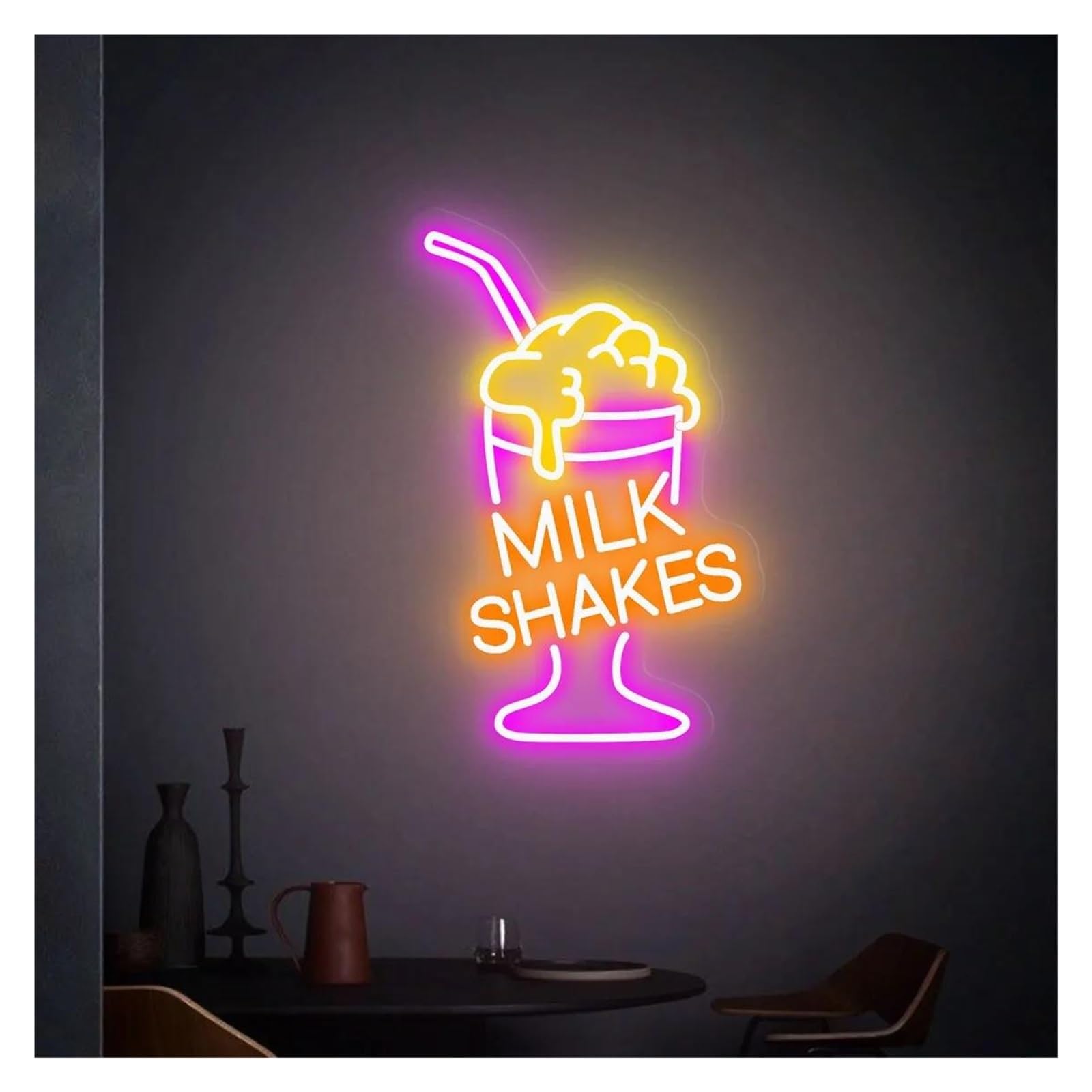 LEMST Signs Lamp Milk Shake Neon Signs USB Powered Adjustable Brightness Milkshake Neon Lights, Suitable for Wall Hanging Decor Signs(E,35cm)